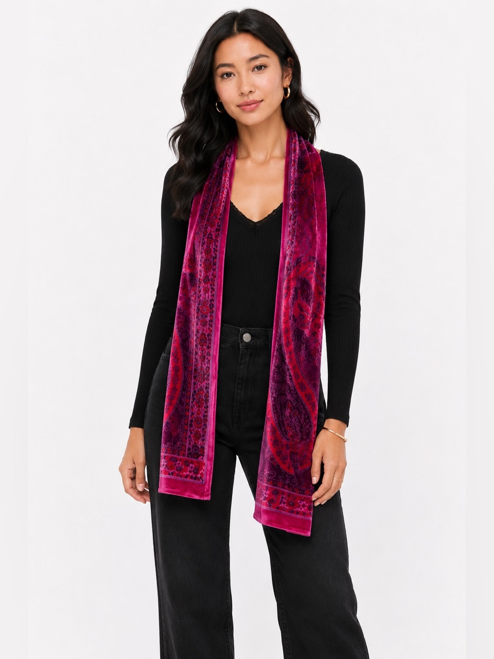 Banana Republic Velvet Paisley Scarf Wrap Fuchsia Pink Statement